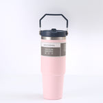 Stainless Steel Double-Wall Vacuum Tumbler With Built-in Straw & Fold-Down Handle