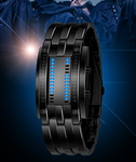 ﻿"Visionar" Futuristic LED Time Display Mirror Glass Metal Watch