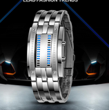 ﻿"Visionar" Futuristic LED Time Display Mirror Glass Metal Watch