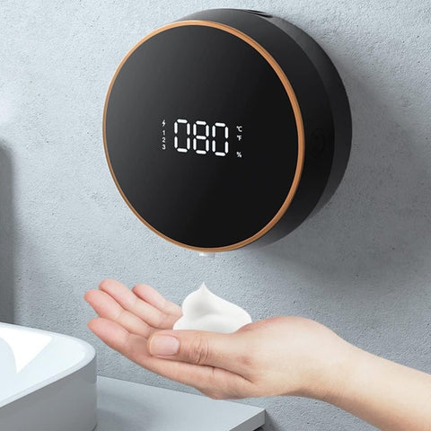 Touchless Wall Mount (Punch-Free ) Rechargeable Foam Soap Dispensers with LED Temperature Display