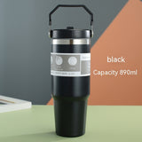 Stainless Steel Double-Wall Vacuum Tumbler With Built-in Straw & Fold-Down Handle