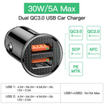 Baseus 30W Quick Charge 4.0 Dual Simultaneous Charging Universal Car Charger