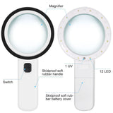 30X Handheld Illuminated Magnifier with 12 LED Lights For The Elderly