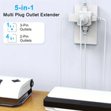 Non-Blocking Design US Plug 5 Way Multi Outlet Extender (2pc set)