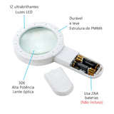 30X Handheld Illuminated Magnifier with 12 LED Lights For The Elderly