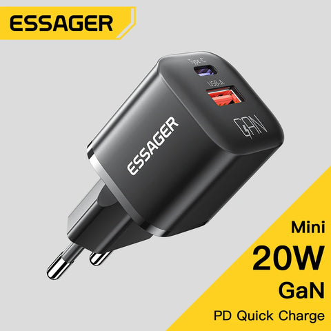 Essager 20W GaN Technology Dual Port (USB+Type-C) QC 3.0 Fast Charger