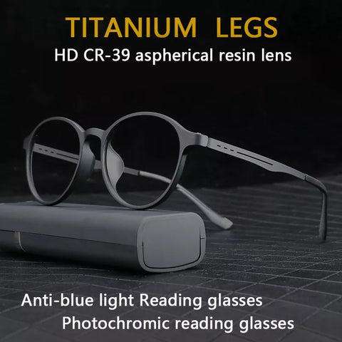 Titanium Anti Blue Light / Photochromic Retro Reading Glasses