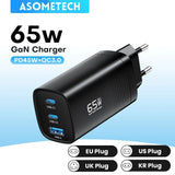 ASOMETECH 65W Newest GaN Technology QC4.0 Ultra Fast 3in1 Charger