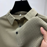 Short-Sleeve Plaid Pattern Ice Silk Polo Shirt