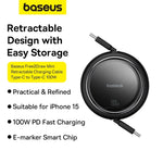 Baseus Retractable 100W Fast Charging Type-C Cable For MacBook/iPhone/Win/Android