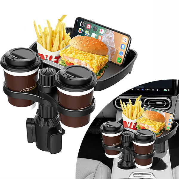 Multifunctional360°AdjustableCarSnackTraywithDualCupHolder