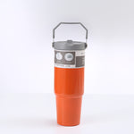 Stainless Steel Double-Wall Vacuum Tumbler With Built-in Straw & Fold-Down Handle