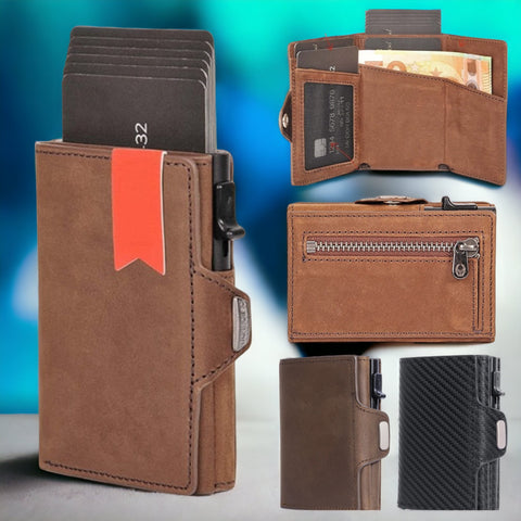 Pop-Up RFID Protection Genuine Leather Wallet