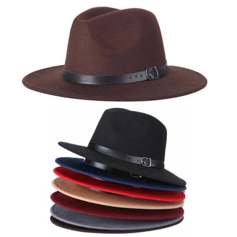 Vintage Wide-Brim Buckled Fedora - Indigo-Temple
