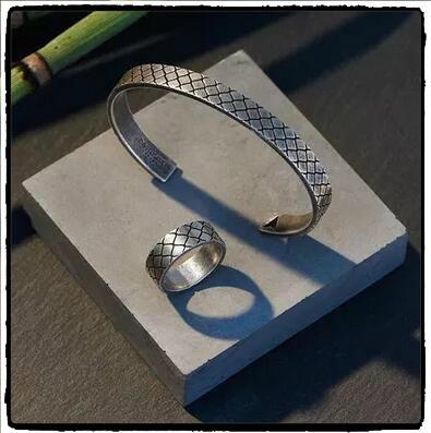 ZEN- Ring  & Bracelet  Set Vintage Titanium Steel - Indigo-Temple