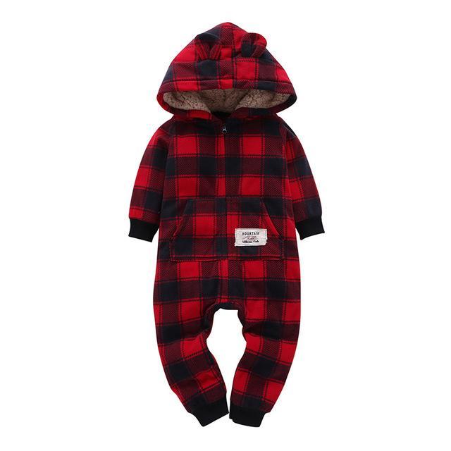 Winter long sleeve romper With Teddy Bear Eears - Indigo-Temple