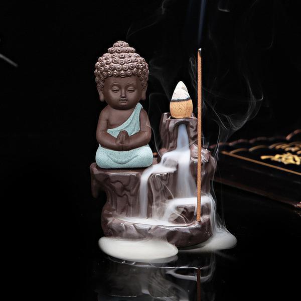 "The Little Monk" Incense Burner - Indigo-Temple