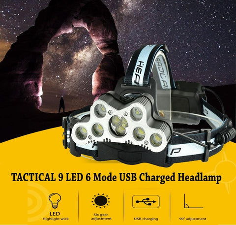 TACTICAL 7/9 LED 6 Mode USB Charged Headlamps - Indigo-Temple