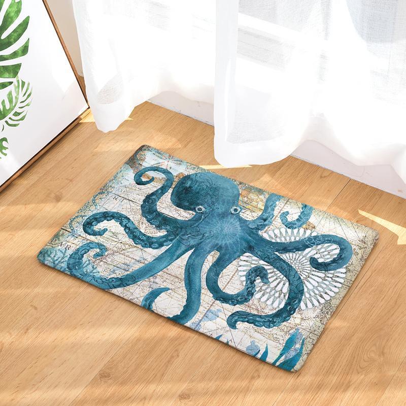 Marine Animals Anti-Slip Floor Mat Carpet - Indigo-Temple