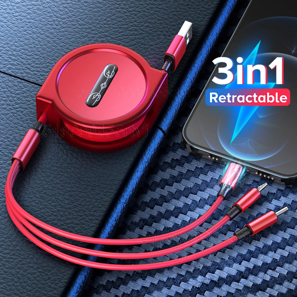 Retractable 3 In 1 USB Portable Charging Cable – Indigo-Deals