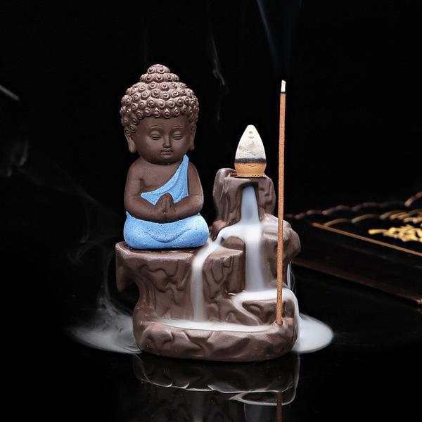 "The Little Monk" Incense Burner - Indigo-Temple