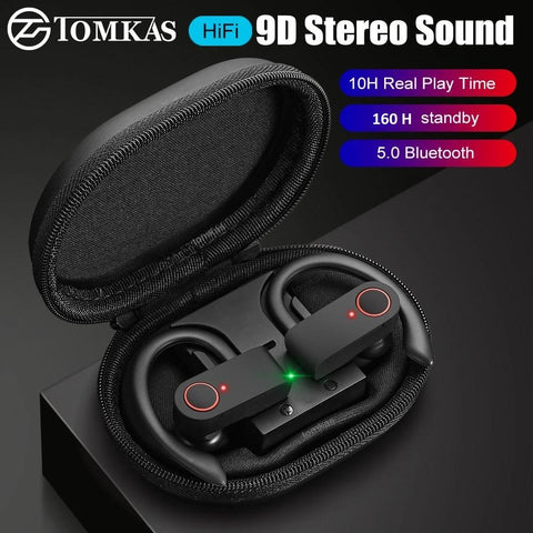 9D Surround Ultra Lightweight  Waterproof Bluetooth 5.0 Sporty Earphones with Charging Case