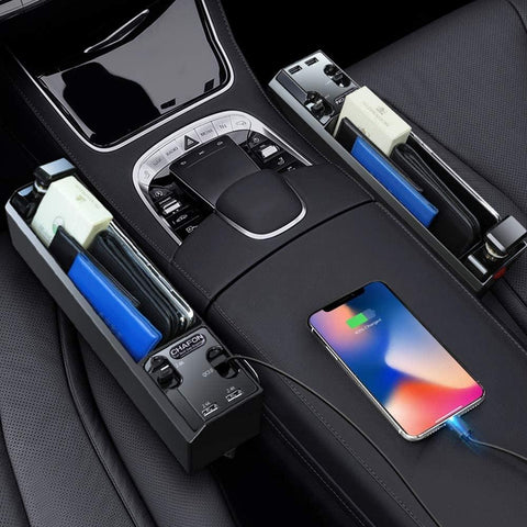 Car Seat Gap Filler Organizer With Retractable Charging Cables