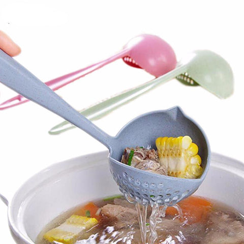 2 in 1 Long Handle Soup Filter-Spoon - Indigo-Temple