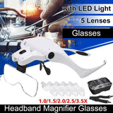 C-Sharp™ Adjustable 5 Lens Magnifier Glass HeadBand With LED Light