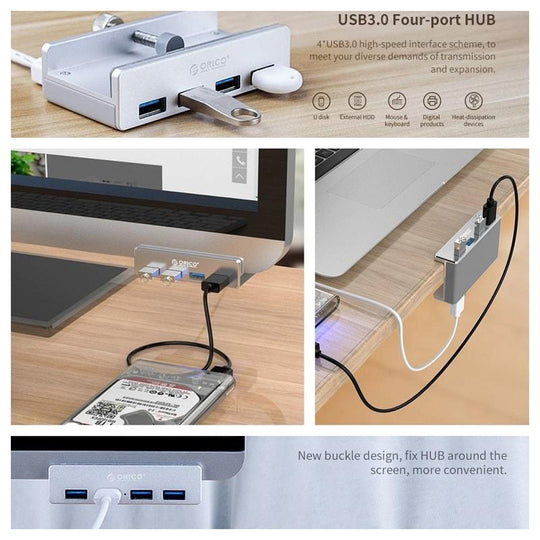 ORICO® Portable Clip-On 4-Port USB Hub - Indigo-Temple