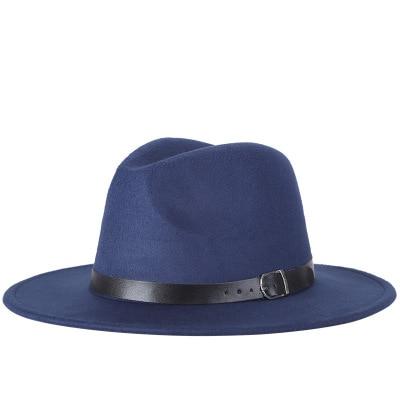 Vintage Wide-Brim Buckled Fedora - Indigo-Temple