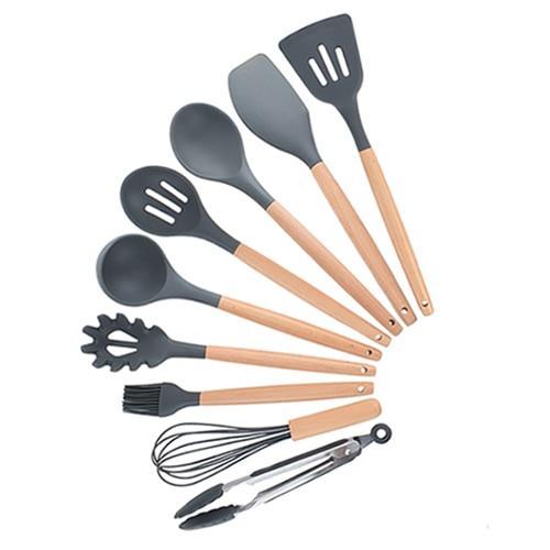 Non-stick Silicone Cooking Utensils Set with Wooden Handle BPA-FREE - Indigo-Temple