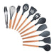 Non-stick Silicone Cooking Utensils Set with Wooden Handle BPA-FREE - Indigo-Temple