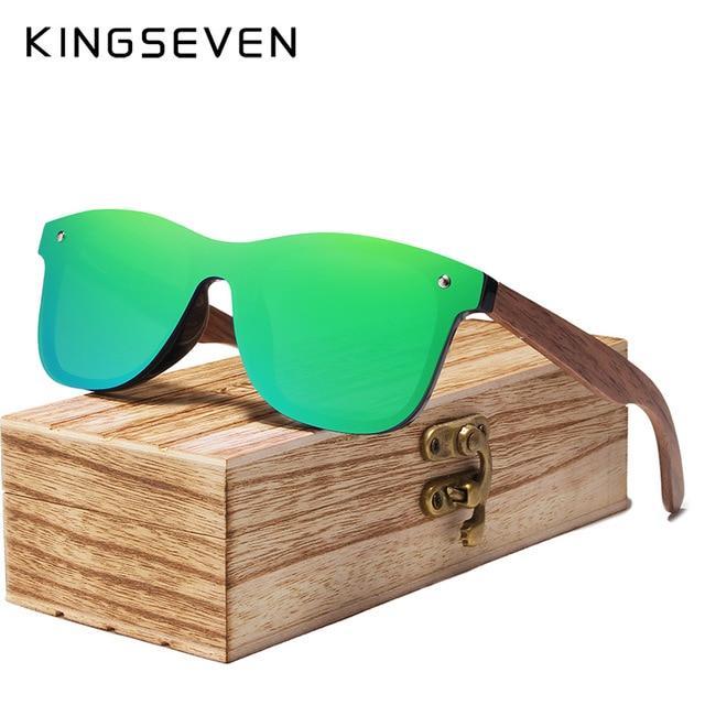 KINGSEVEN™ Natural Wood Polarized Unisex Sunglasses - Indigo-Temple