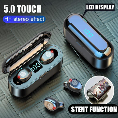 2 in 1 Bluetooth V5.0 Wireless Touch Control Earbuds With Power Bank Case - Indigo-Temple