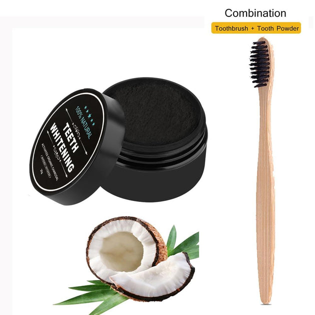 RadiantSmile™ Teeth Whitening Bamboo Charcoal Powder & Wooden Tooth Brush - Indigo-Temple