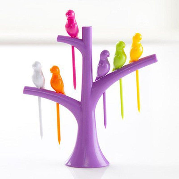 Creative Tree+Birds - 1 Stand+6 Forks - Indigo-Temple