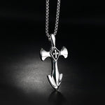 Vintage Men's Stainless Steel Cross Anchor Necklace Pendant - Indigo-Temple