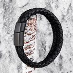 TOR- Double Layer Braided Genuine Leather Bracelet - Indigo-Temple