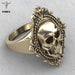 Goat -  Ancient Gold Plated Skull Ring - Indigo-Temple