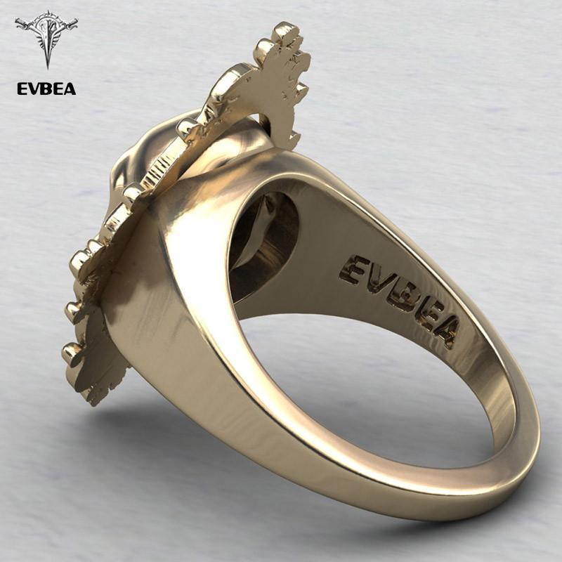 Goat -  Ancient Gold Plated Skull Ring - Indigo-Temple