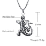 Gecko Pendant Stainless Steel Chain Necklace - Indigo-Temple