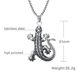 Gecko Pendant Stainless Steel Chain Necklace - Indigo-Temple