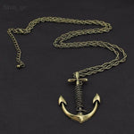 Galiano - Bronze/Vintage Silver Anchor Pendant long necklace - Indigo-Temple