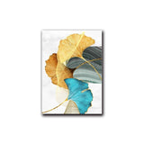 Green, Blue & Golden Ginkgo Biloba Leaves Canvas