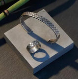 ZEN- Ring  & Bracelet  Set Vintage Titanium Steel - Indigo-Temple