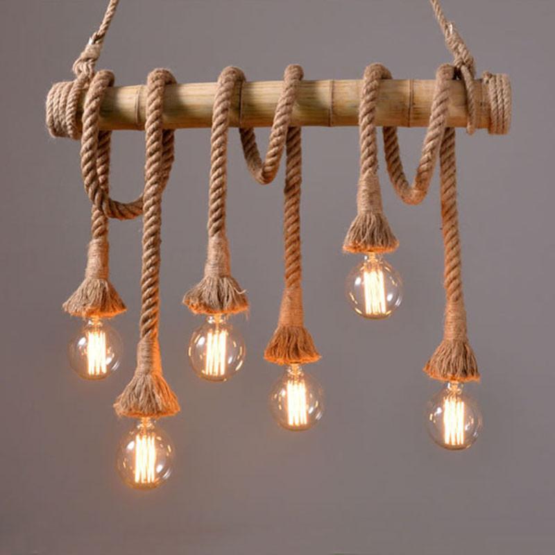 Decorative Retro Vintage Hemp Rope Lamp - Indigo-Temple