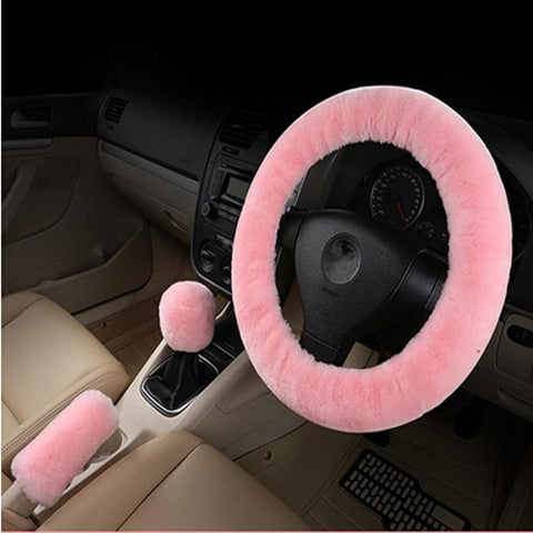 Warm Plush Car Steering Wheel Cover Set