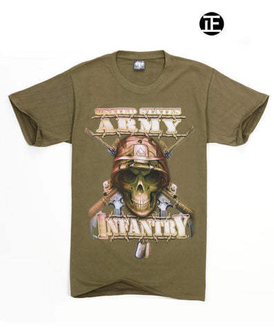 ARMY SKULL-  Man T-Shirt Short Sleeve O Neck Cotton - Indigo-Temple