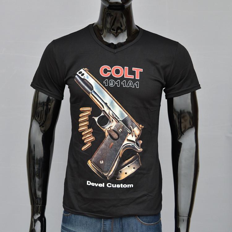 COLT 1911A1 -  Man T-Shirt Short Sleeve O Neck Cotton - Indigo-Temple